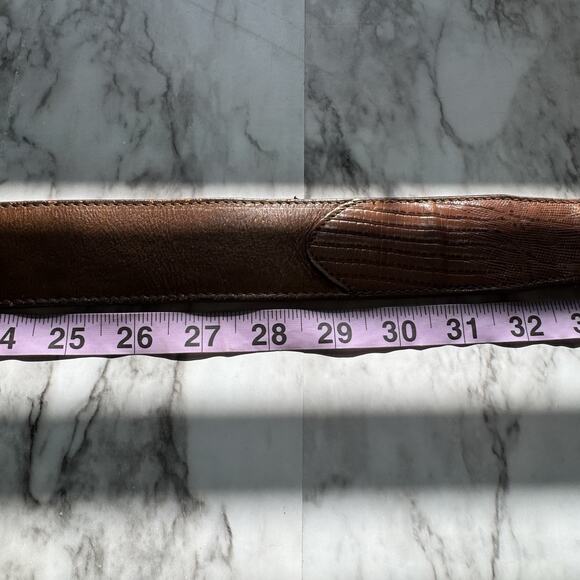 Tex Tan Leather Lizard Scroll Inlay Western Belt Size 34 Brown Brass Buckle USA - Picture 7 of 16
